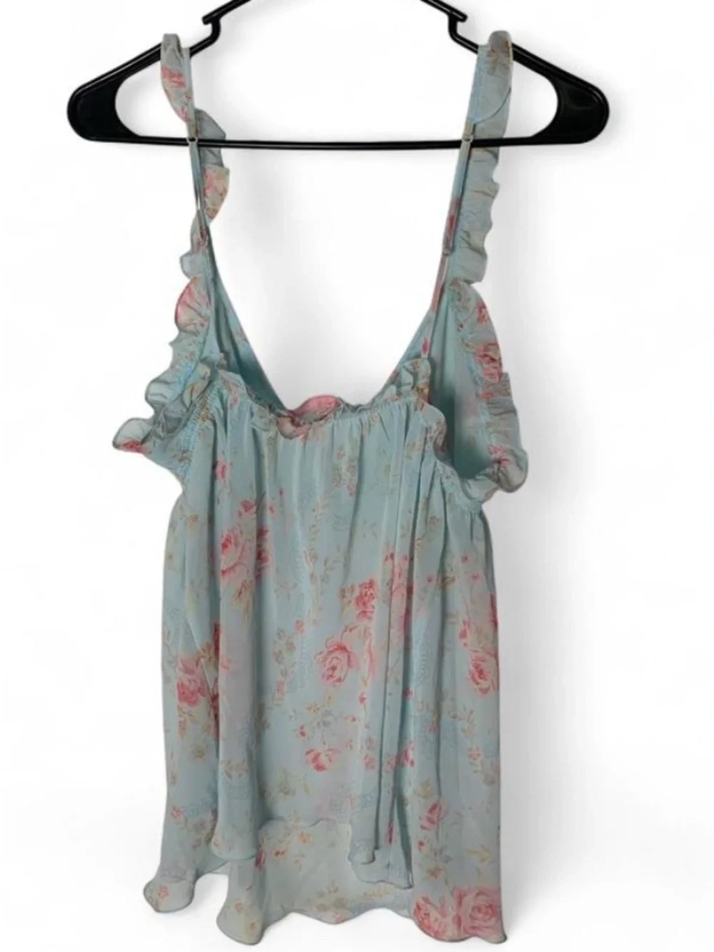 Vtg Victoria’s Secret 2004 Blue Floral Mesh Babydoll Top - Large - EUC